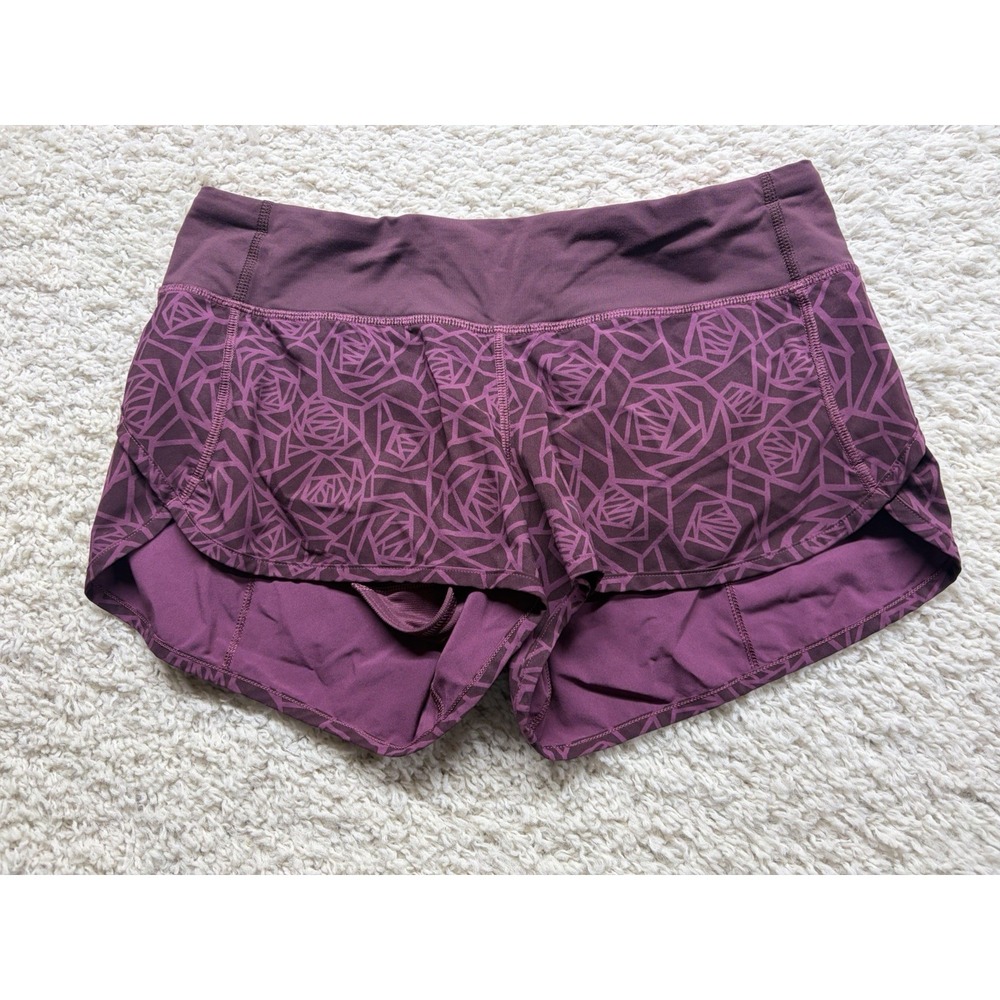 Women's LULULEMON Speed Short Maroon Floral Print  Size 6 EUC